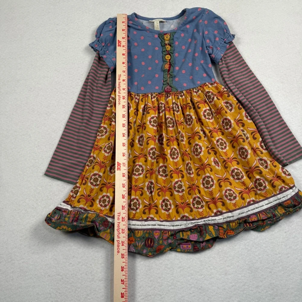 Matilda Jane Harvest Time Dress Girls 8 Blue Yellow Floral Polka Dot Boho Whimsy